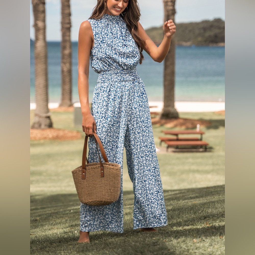 Ditsy Floral Smocked Jumpsuit